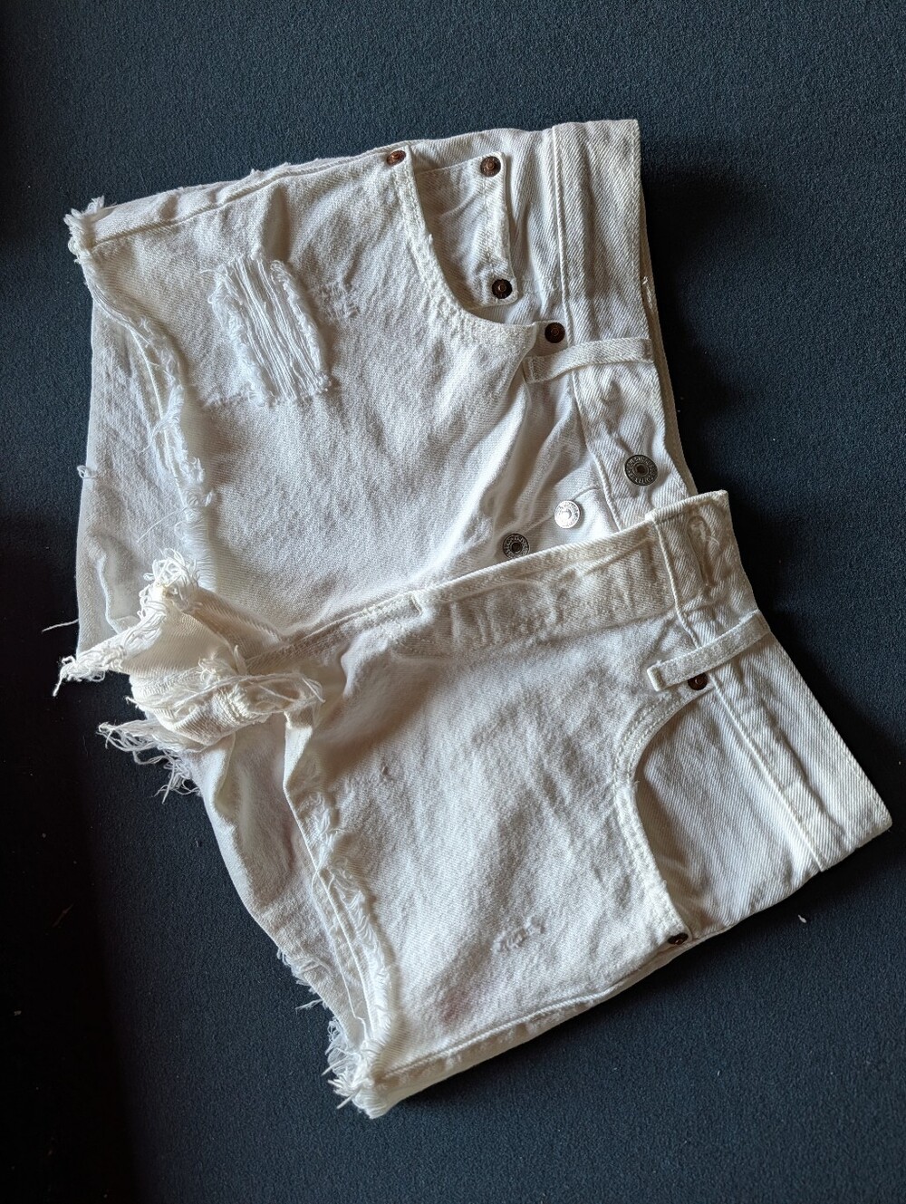 White Distressed Denim Cutoff Shorts